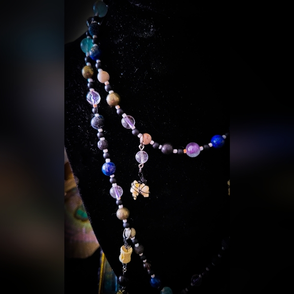 Artisan Necklace, Earring Set - Real Animal Bones, Crystal Beads, Upcycled - Picture 4 of 5